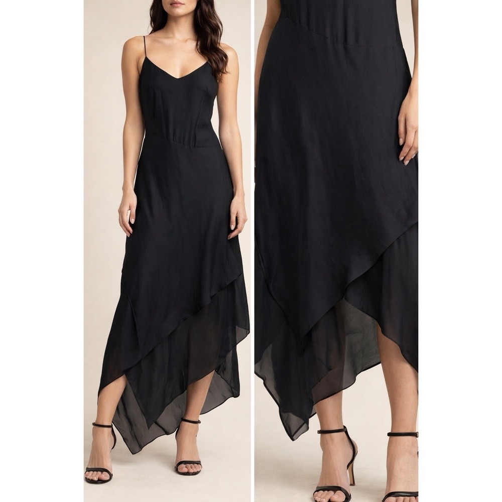 Women's Dress Fairy Grunge Whimsical Goth Black Asymmetrical Hem 6 Medi Slip